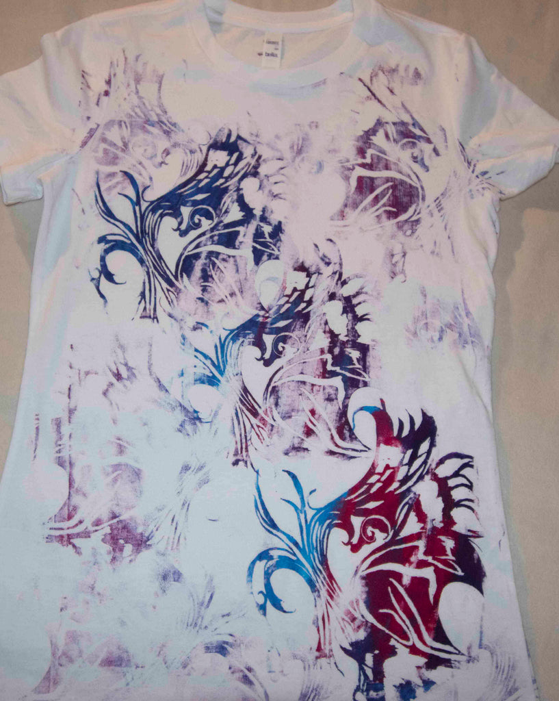 Abstract Butterfly White Blend T-Shirt Colorful 2 Small