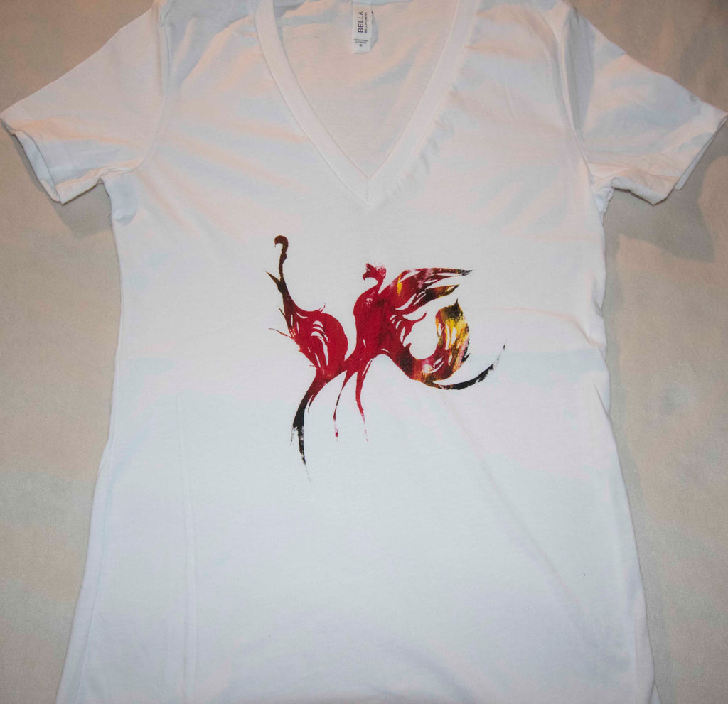 Dancing Birds Fire Colors White T-Shirt